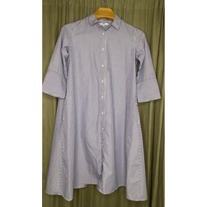 Uniqlo Blue White Stripe Shirt Dress Button Down Midi Length XS